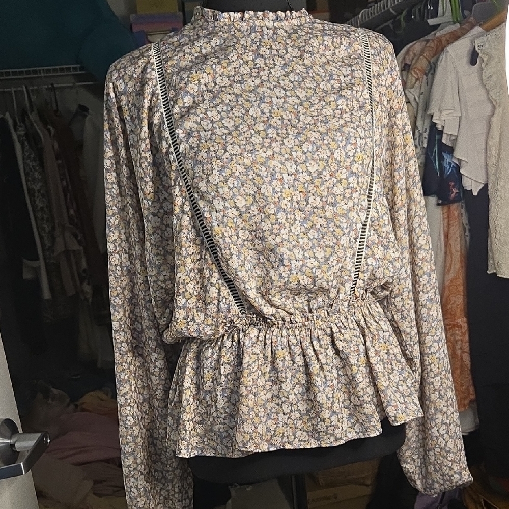 Sienna Sky Floral Long Sleeve Blouse - Cream and Blue - Picture 9 of 10